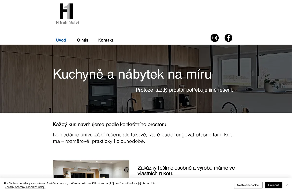 Náhled webu 1H Truhlářství — Kuchyně na míru, Rudolfov · jižní Čechy