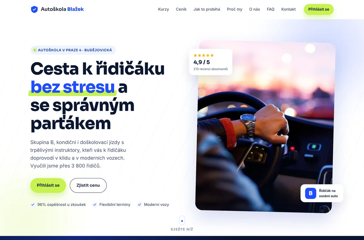 Náhled webu Autoškola Blažek — Autoškola, Praha 4