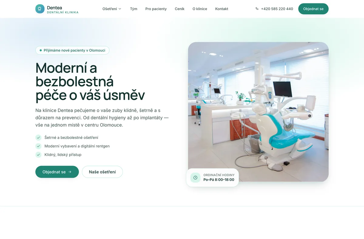 Náhled webu Dentální klinika Dentea — Dentální klinika, Olomouc