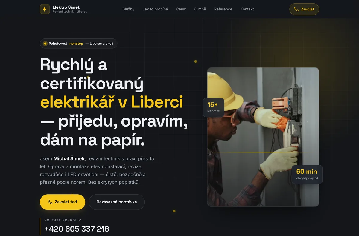 Náhled webu Elektro Šimek — Elektrikář, Liberec