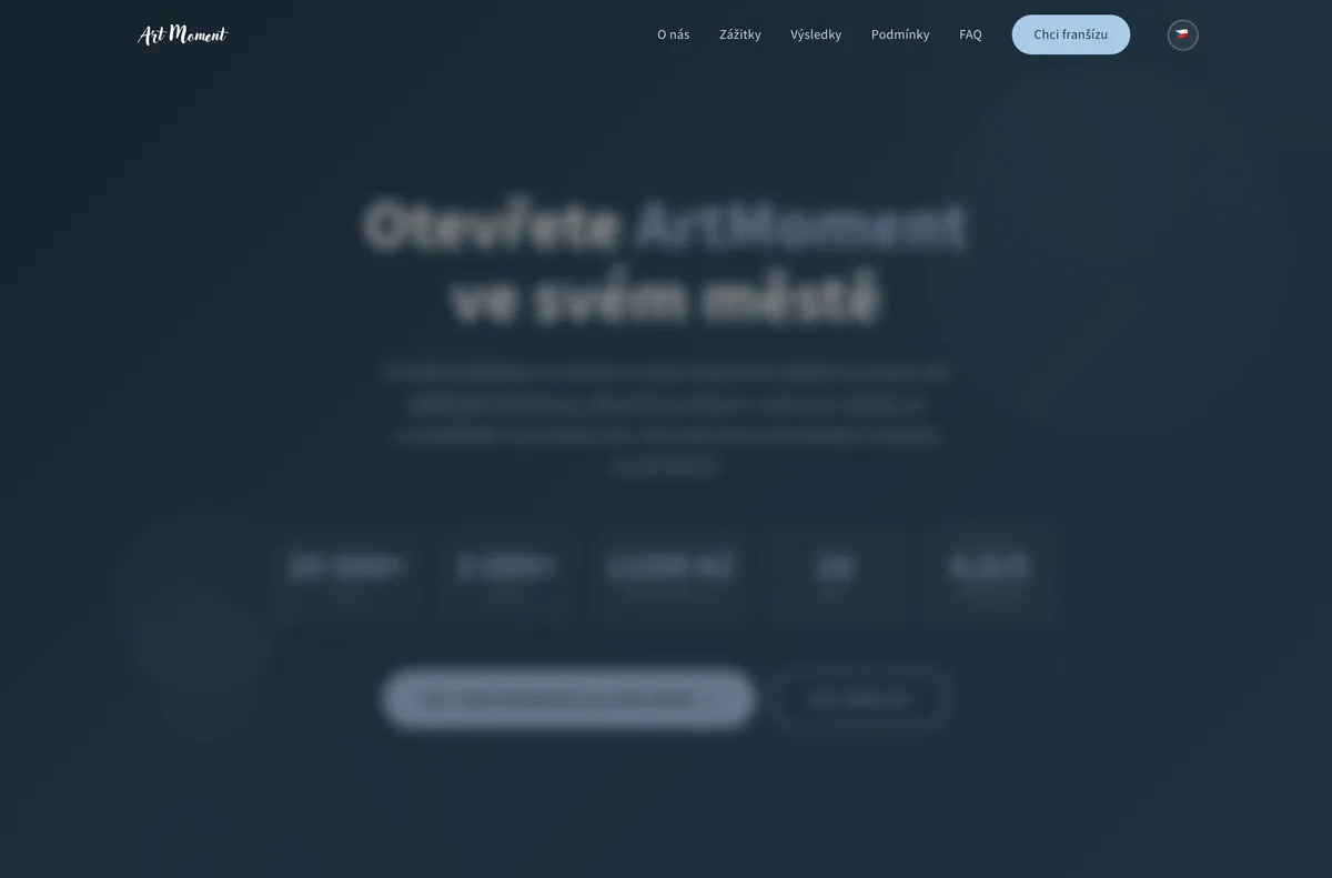 Náhled webu ArtMoment — Franšíza zážitků, Praha · Evropa