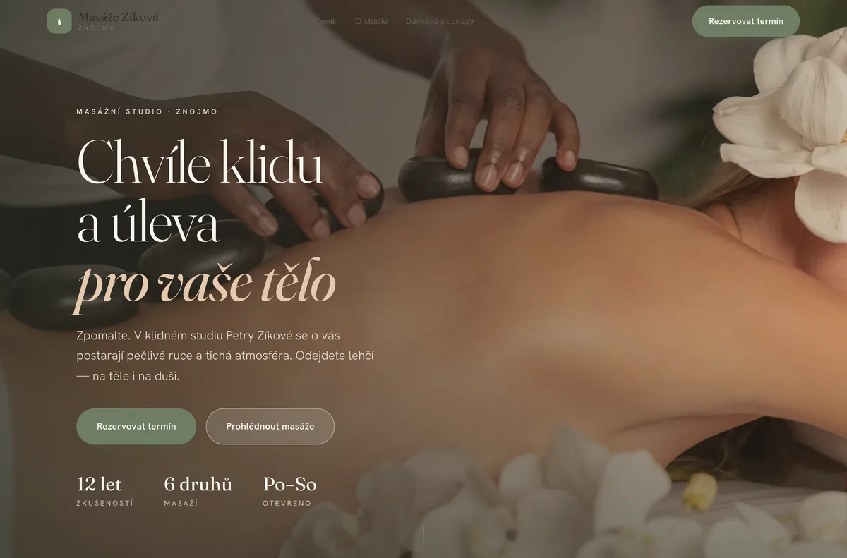 Náhled webu Masáže Zíková — Masáže, Znojmo