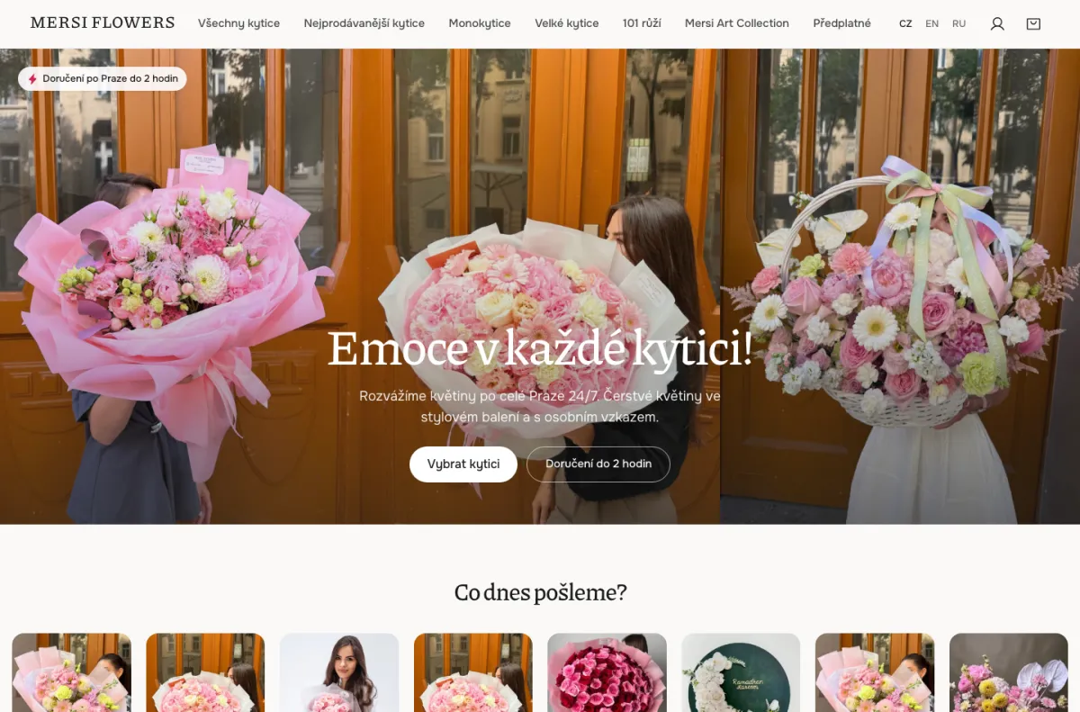 Náhled webu Mersi Flowers — Květinářství & rozvoz, Praha