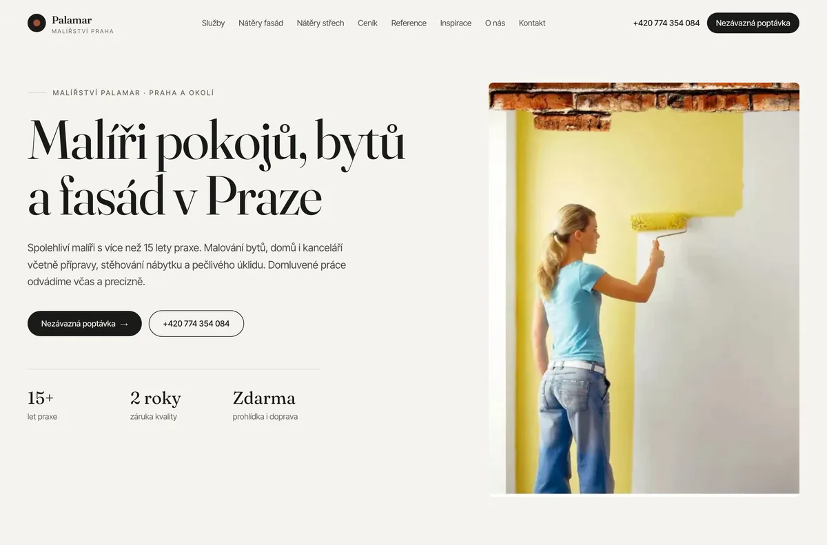 Náhled webu Malířství Palamar — Malíři pokojů a fasád, Praha
