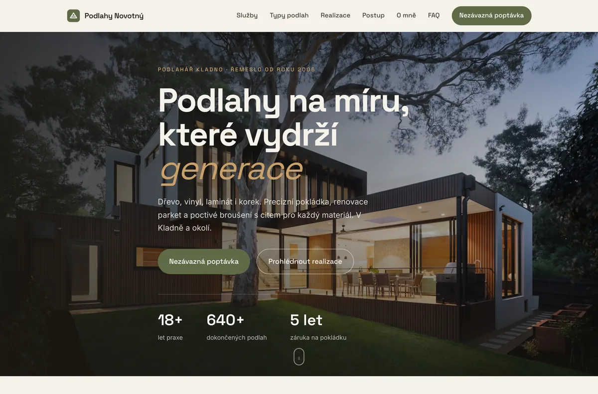 Náhled webu Podlahy Novotný — Podlahář, Kladno