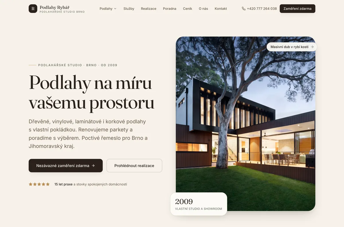 Náhled webu Podlahy Rybář — Podlahářské studio, Brno
