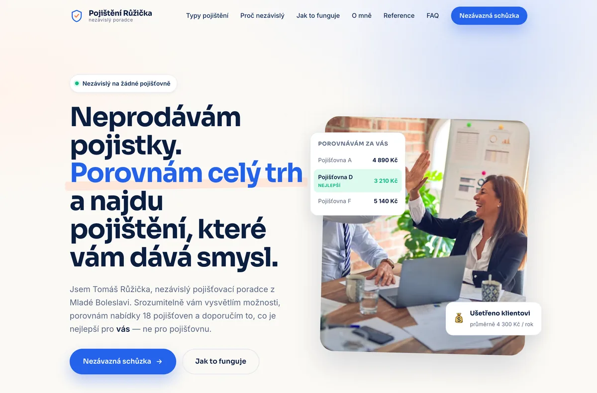 Náhled webu Tomáš Růžička — Pojišťovací poradce, Mladá Boleslav