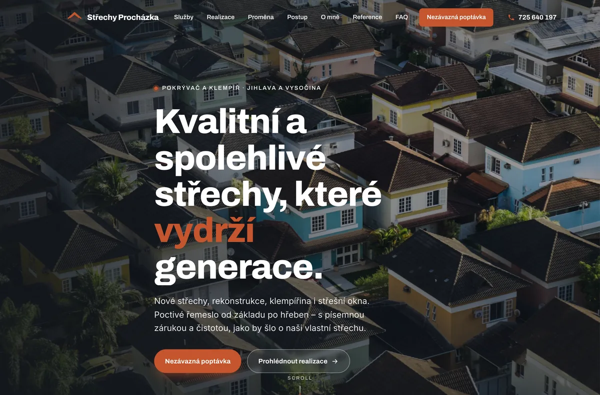 Náhled webu Střechy Procházka — Pokrývač a klempíř, Jihlava