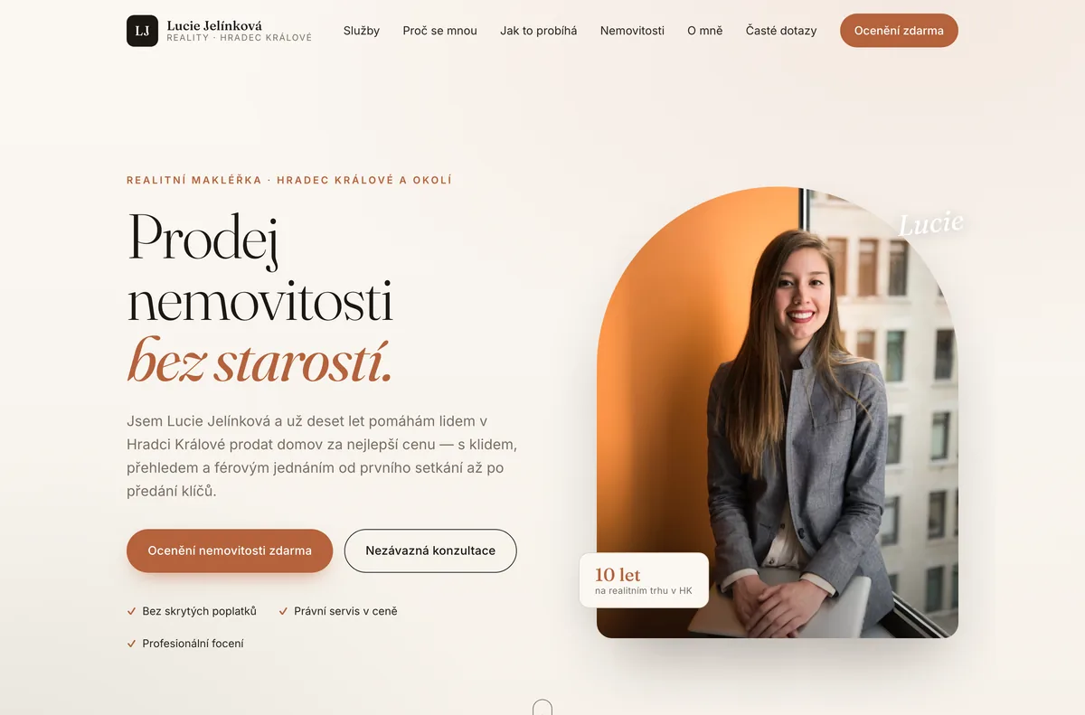 Náhled webu Lucie Jelínková — Realitní makléřka, Hradec Králové