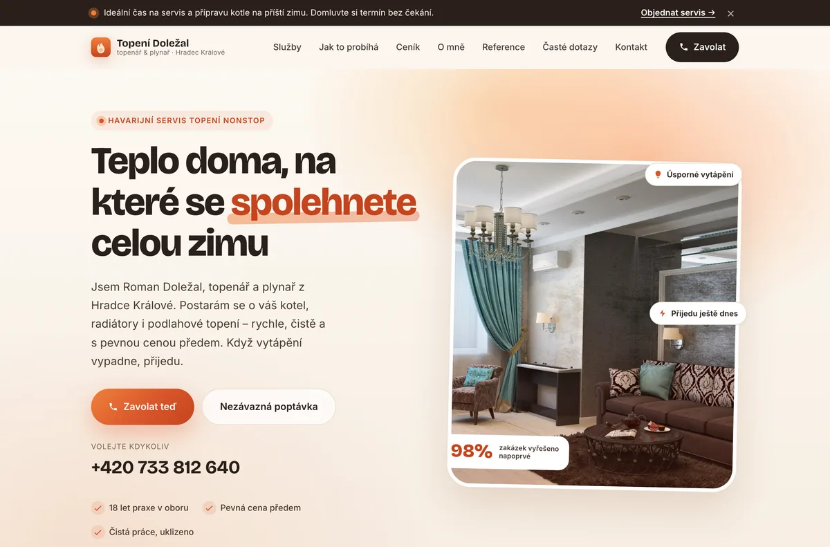 Náhled webu Topení Doležal — Topenář, Hradec Králové