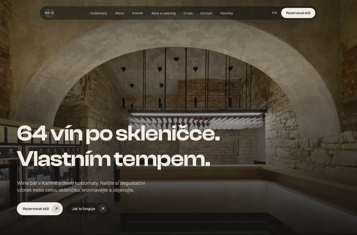 Náhled webu WineList — Wine bar, Praha — Karlín