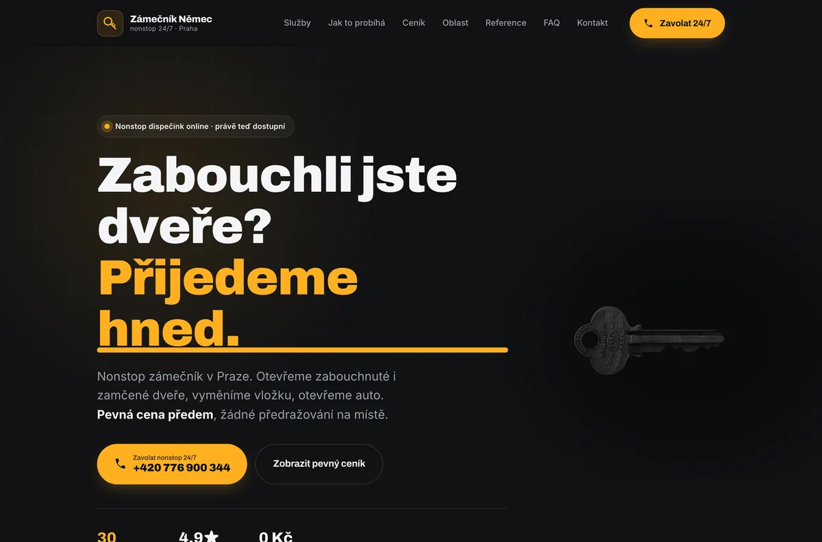 Náhled webu Zámečnictví Němec — Nonstop zámečník, Praha